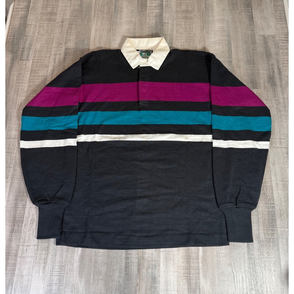 Vintage McIntosh & Seymour Rugby Shirt Mens Large Black Striped USA L EUC